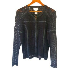 Cache lace and faux leather zip up jacket size 2